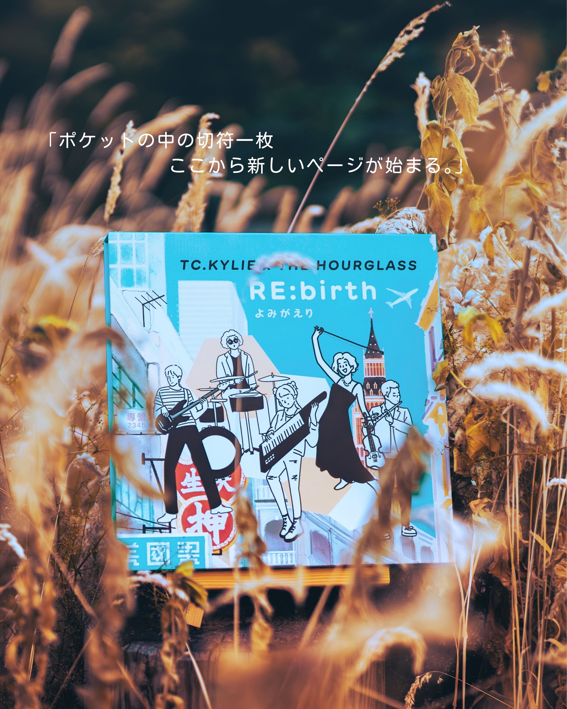 RE:birth illustrated physical edition standing in a sunlit field